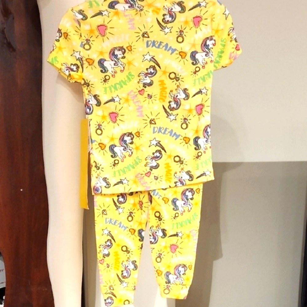 Kidgets Yellow 2pc Unicorn Kids Pajama Set - Picture 5 of 7
